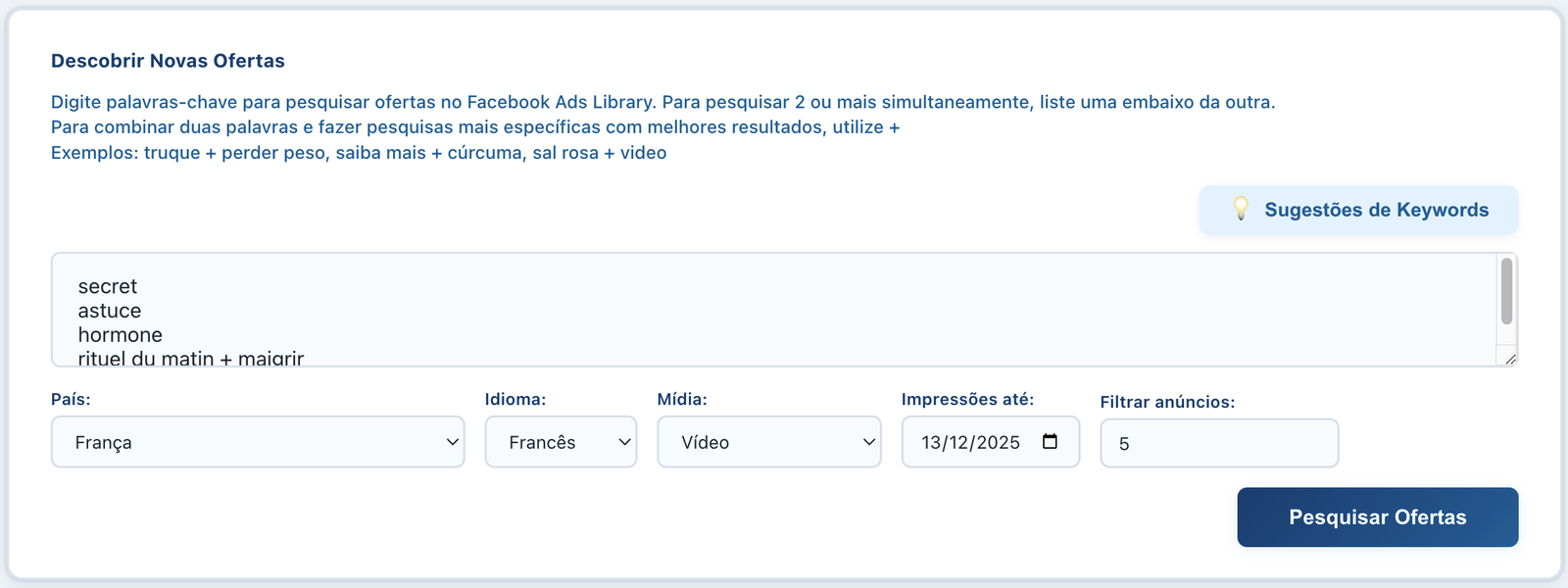 Interface de Filtros e Scroll Invisível