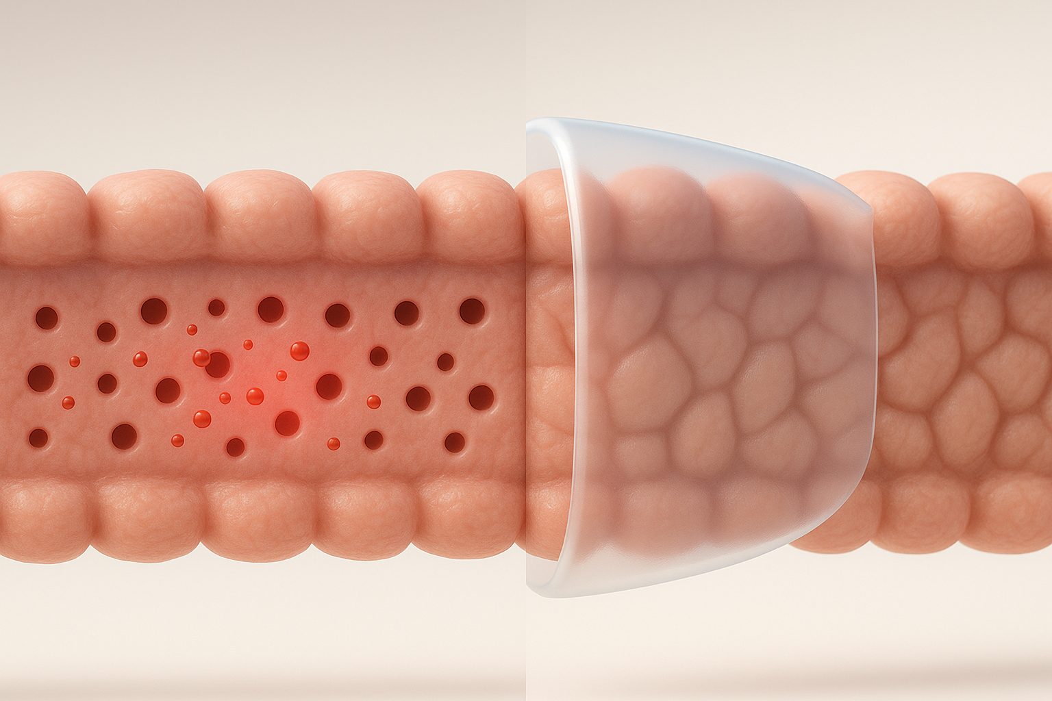 Visual educativo do intestino mostrando reorganização da barreira intestinal
