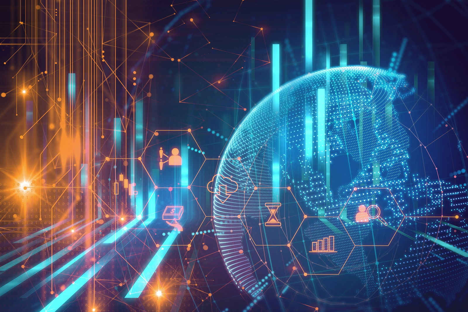 Painel futurista com dashboards