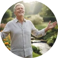 Smiling senior man outdoors with arms open, enjoying vitality and good health