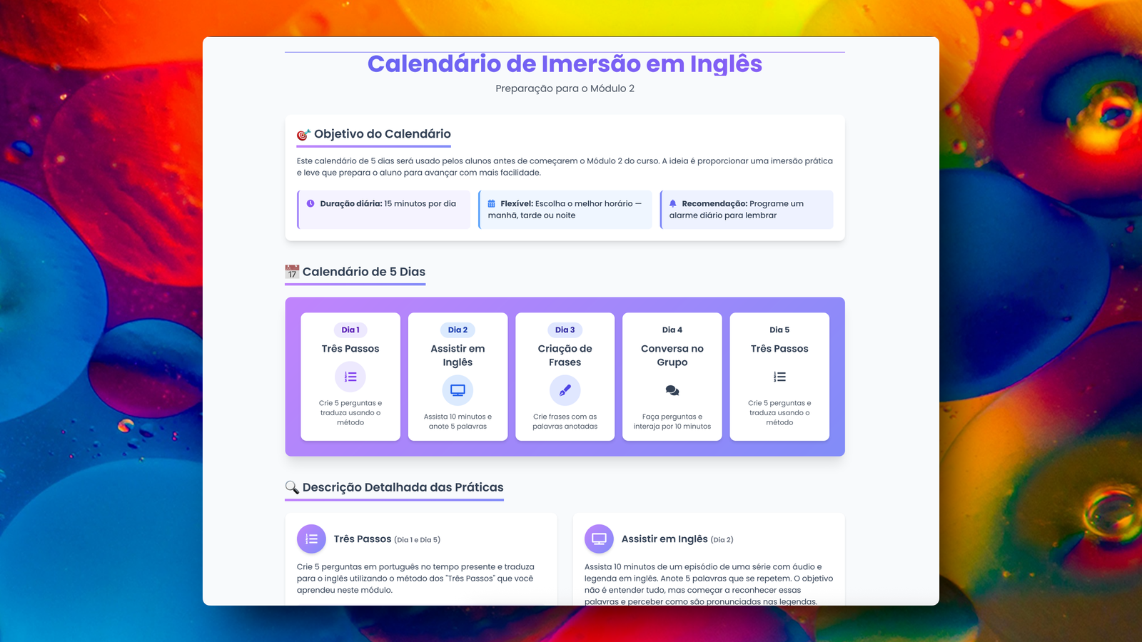 Calendário de Prática